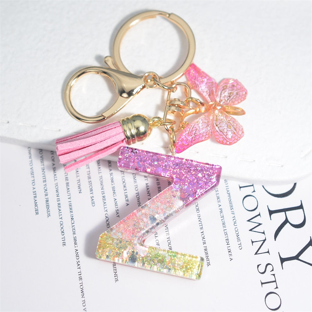 Glitter Keychain, Resin Letter Keychain, Kids Backpack Charm